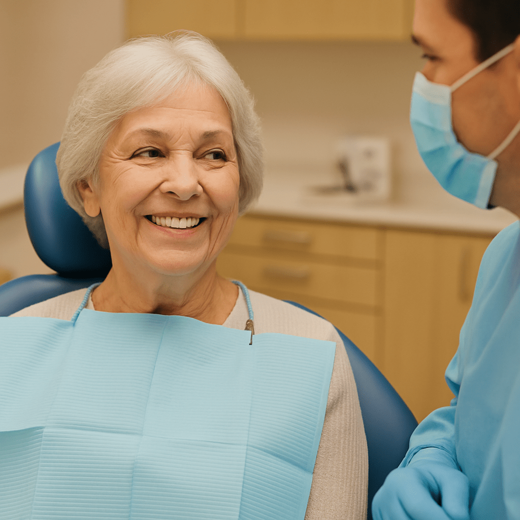 Senior patient smiling during dental visit in Prescott, AZ